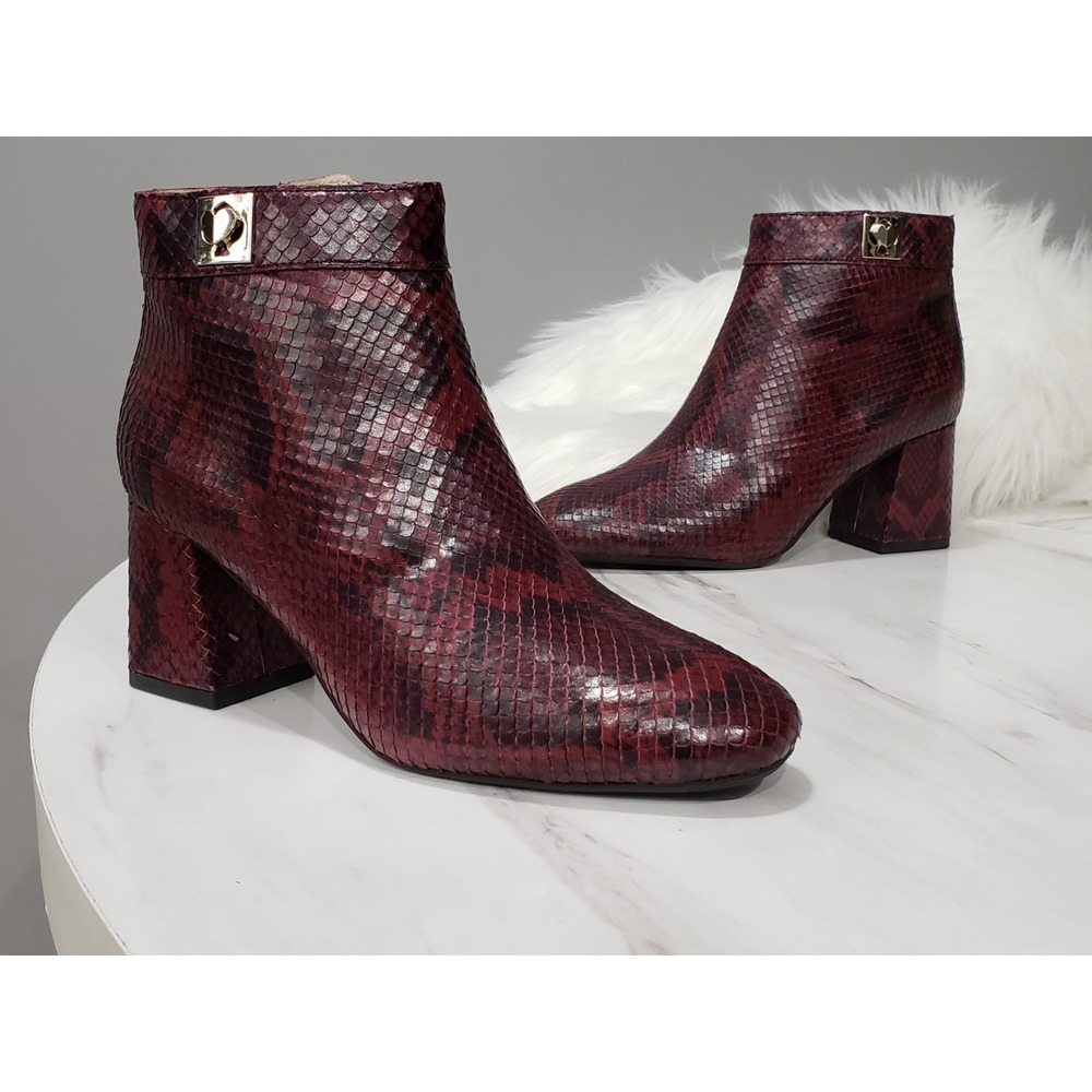NEW SIZE 5 Kate Spade Adalyn Ankle Booties Burgundy Snakeskin Block Heel Red